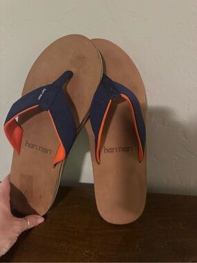 Hari Mari Scout - Navy & Orange Men's Leather-Soled Flip Flops